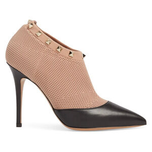 Valentino Rockstud Black Leather Nude Sock Stud Heel Short Ankle Boot Bootie 41